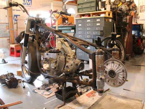 Another view of the new work shop with the Zundapp KS601 partially disassembled.