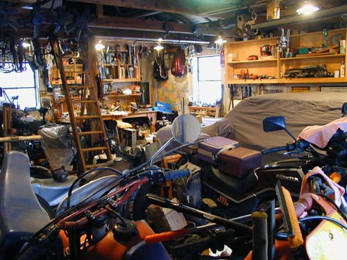 My glorious work shop with a Zundapp KS601 in there somewhere.